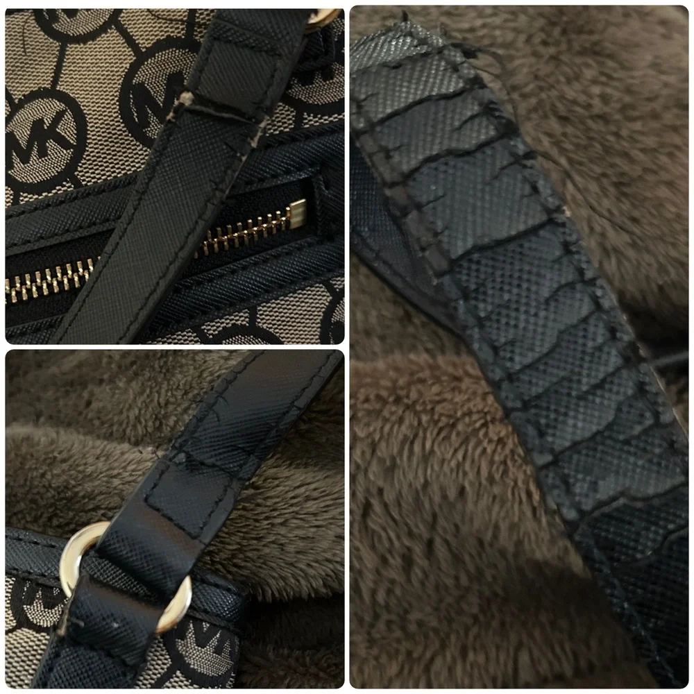 Michael Kors Tan and Black MK Signature Crossbody Bag